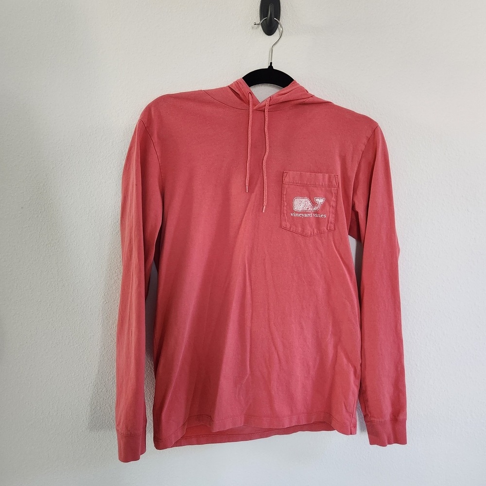 Vineyard Vines Coral‎ Whale Pocket Hooded Long Sleeve Shirt Women's XS
